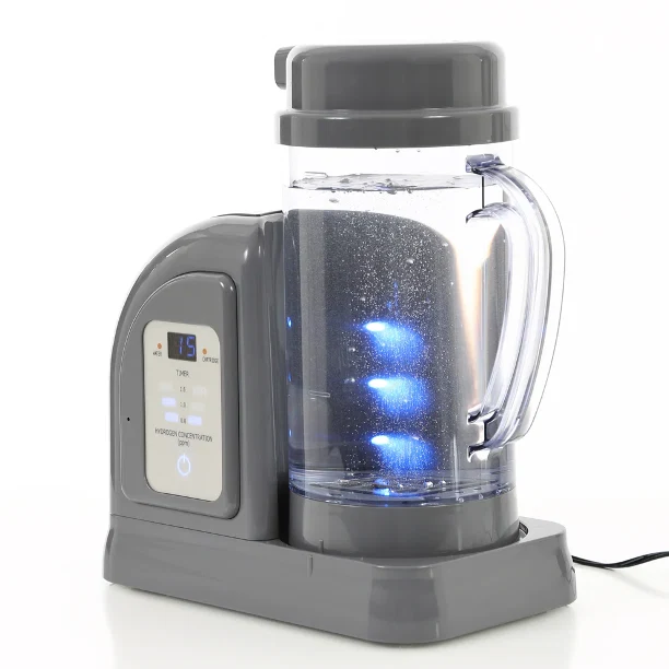The Lourdes Hydrofix generating hydrogen water, lit from within